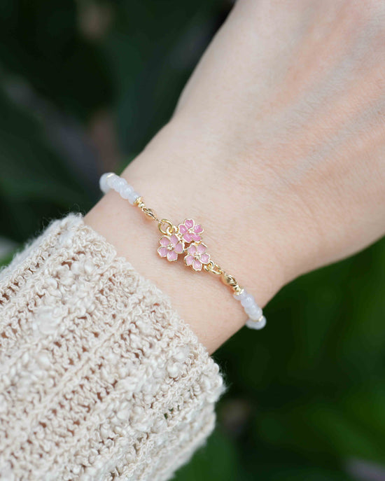 Pink Cherry Blossom White Jade Bracelet
