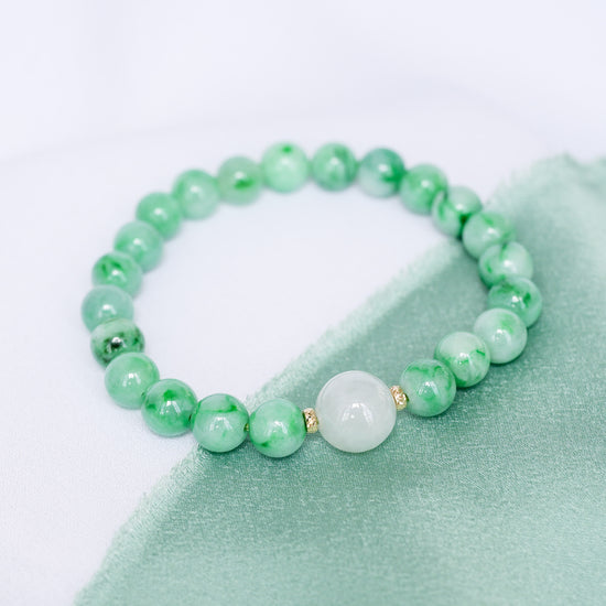 Vivid Green Jade Bracelet P3 - 14K Gold