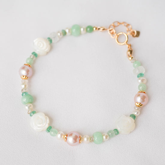 Rose Mother-of-Pearl and Green Jade Bracelet