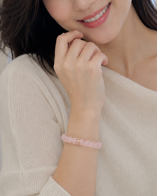 Rose Quartz Floral Bead Bracelet