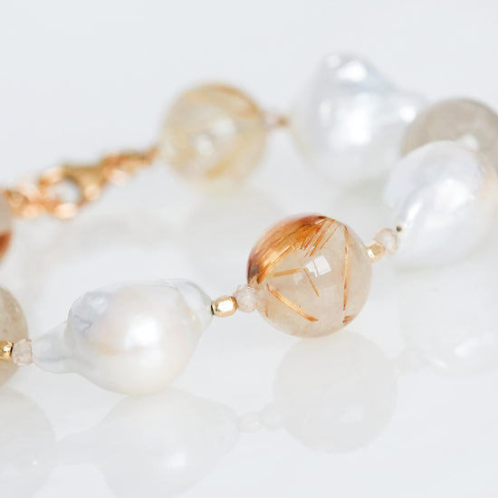 Baroque Pearl and Golden Rutilated Quartz Bracelet SB21