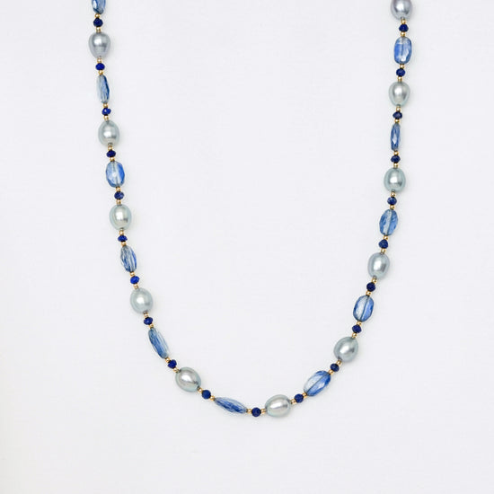 Silver Pearl and Kyanite Necklace SN10