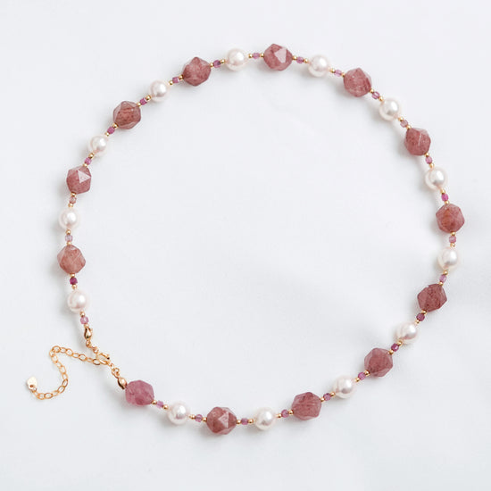 Pearl and Strawberry Quartz Necklace SN13
