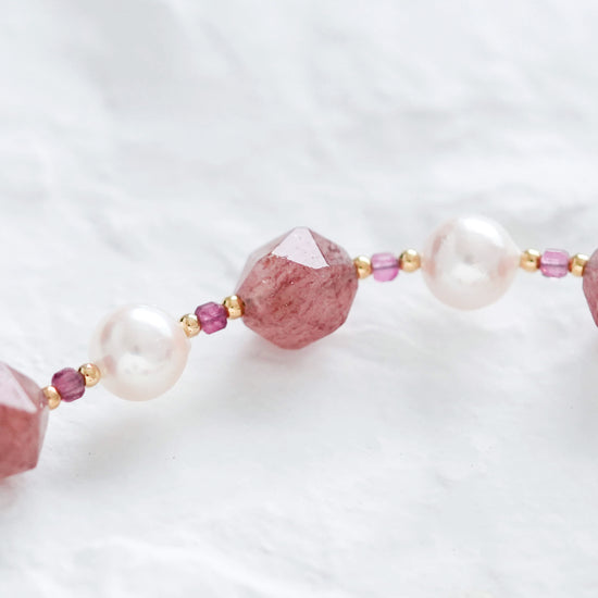Pearl and Strawberry Quartz Necklace SN13