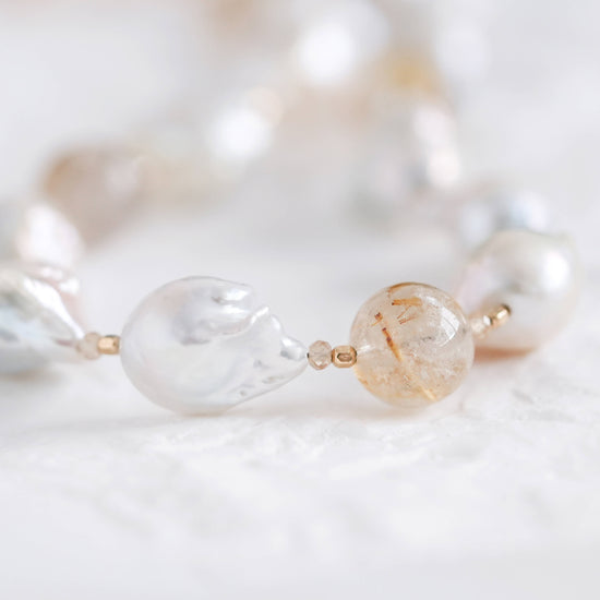 Baroque Pearl and Golden Rutilated Quartz Necklace SN23