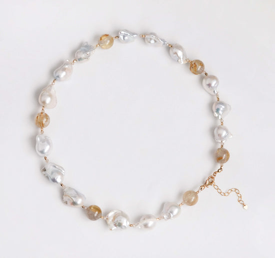 Baroque Pearl and Golden Rutilated Quartz Necklace SN23