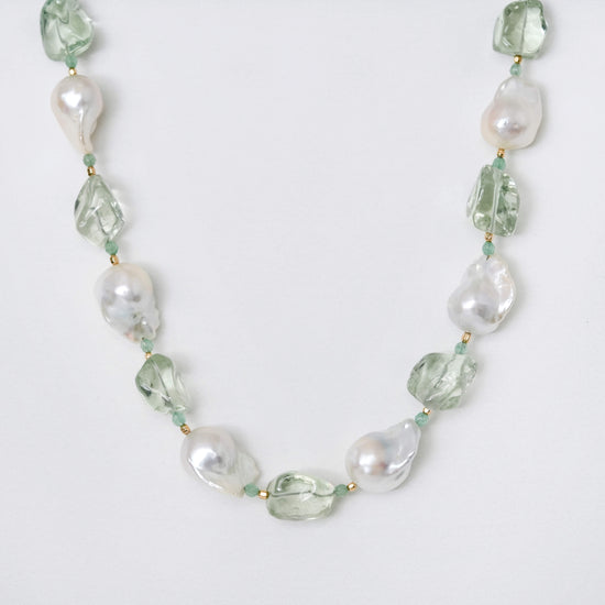 Baroque Pearl and Green Amethyst Necklace SN25