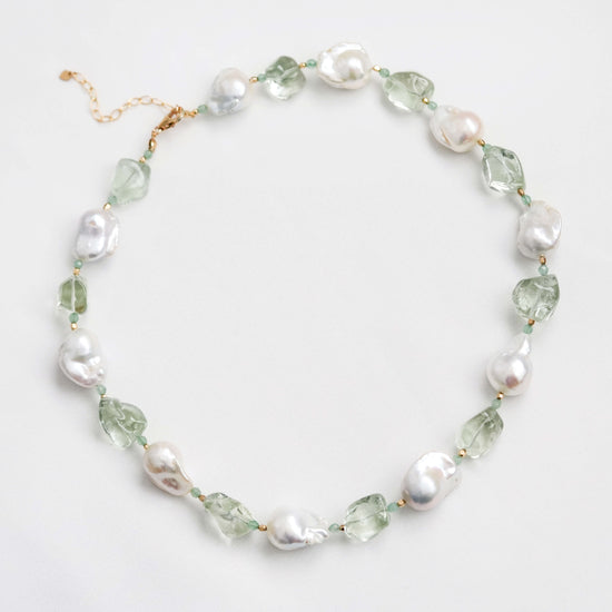 Baroque Pearl and Green Amethyst Necklace SN25
