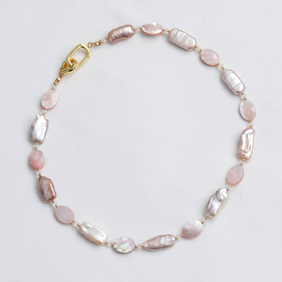Biwa Pearl and Pink MOP Necklace SN9