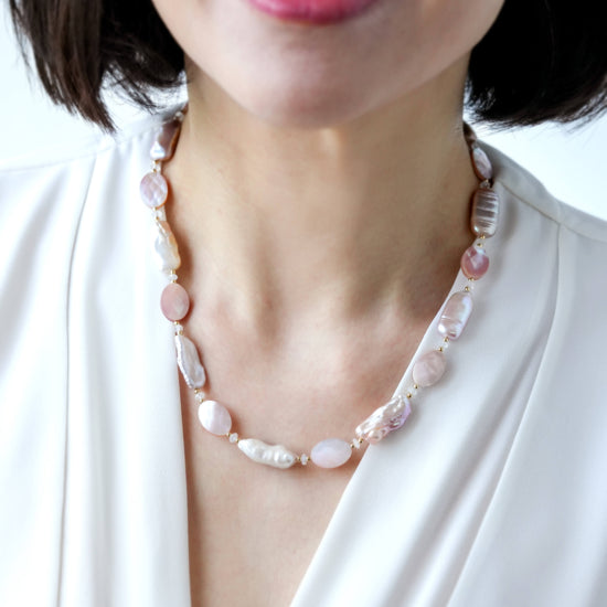 Biwa Pearl and Pink MOP Necklace SN9