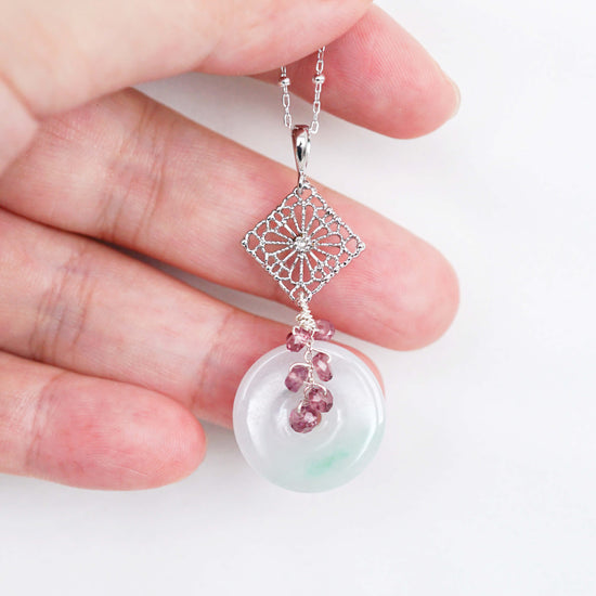 Petite Peranakan Jade and Garnet Vine Necklace - SPJN14