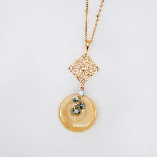 Petite Peranakan Jade and Tree Agate Vine Necklace - SPJN2