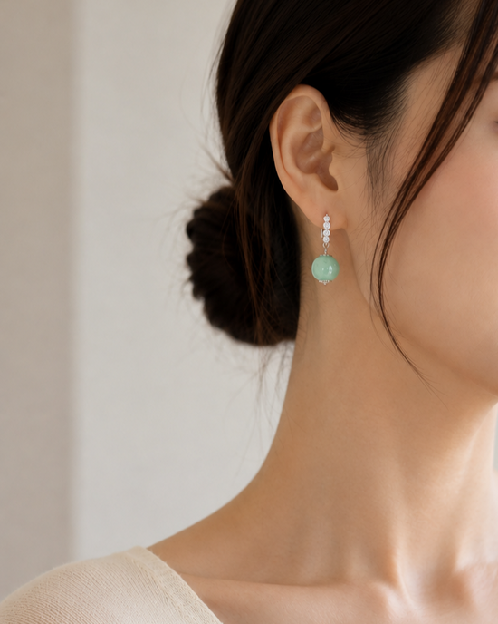 Screw-Back CZ Green Jade Earrings