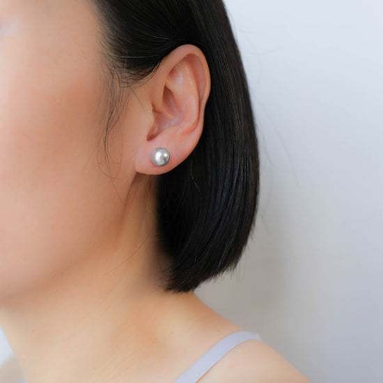 Silvery Blue Akoya Pearl Ear Studs in 14K White Gold