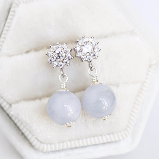 Sun Halo CZ Ear Studs with Lavender Jade Beads