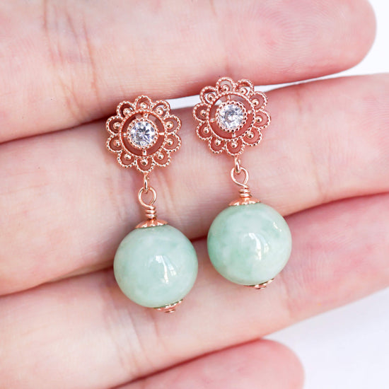Sunflower Ear Studs with Green Jade