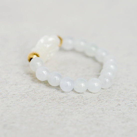 White Jade Bead with Rose MOP Ring