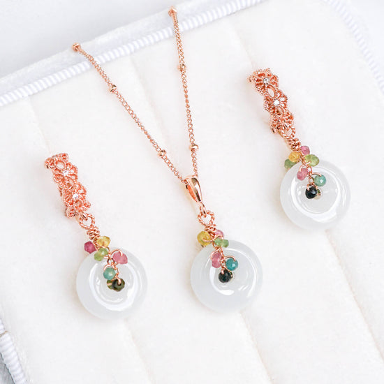 Jade with Colourful Gem Vine Necklace 2