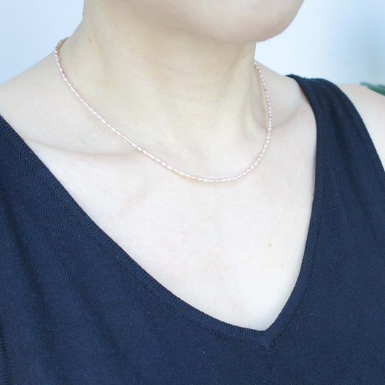 Tiny Blush Rice Pearl Choker