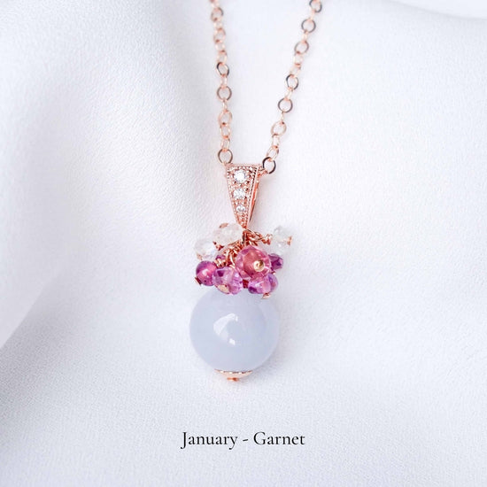 Lavender Jade Bead Birthstone Necklace - Rose Gold Filled