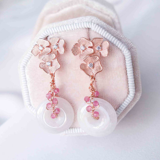 Jade with Tourmaline Vine and Triple Flower Earrings