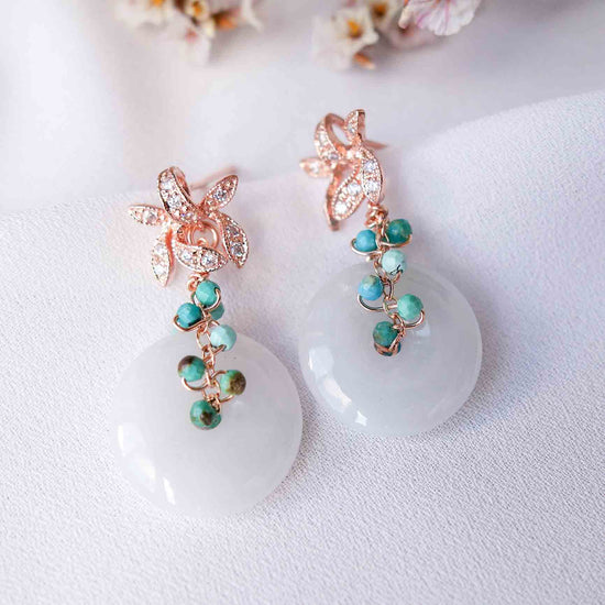 Lavender Jade with Turquoise Vine and Orchid Earrings
