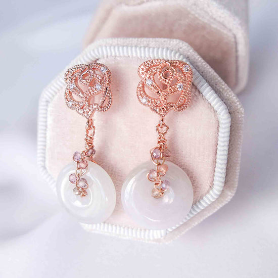 Lilac Jade with Tunduru Sapphire Vine Rose Earrings