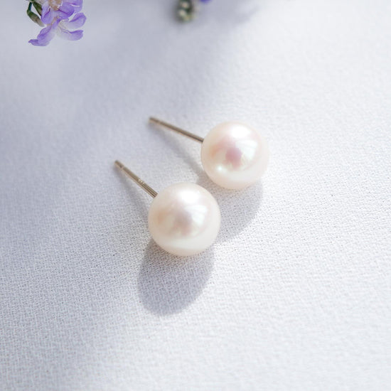 Freshwater Pearl Ear Studs in 14K Gold -6-6.5mm