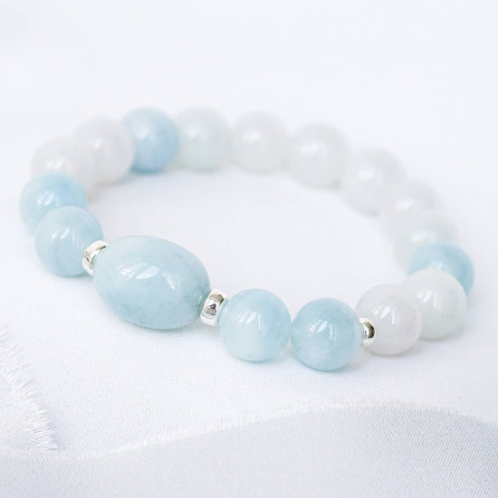 White Jade and Aquamarine Bracelet 701B