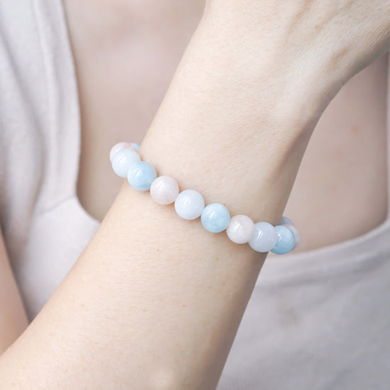 Jade, Rose Quartz and Aquamarine Bracelet 714B