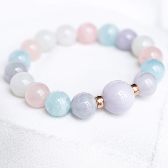 Jade, Rose Quartz and Aquamarine Bracelet 728B
