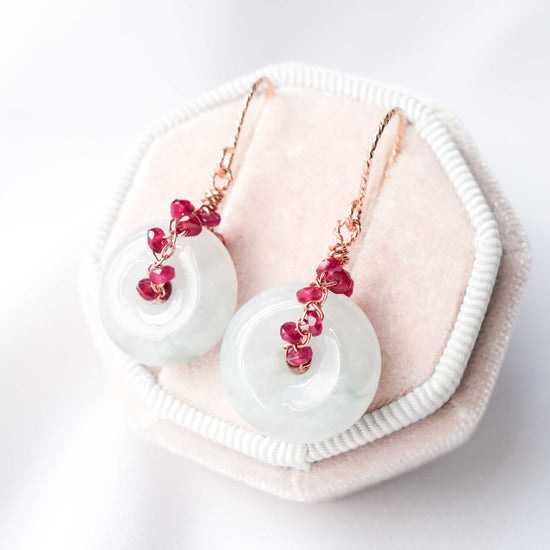 Light Jade with Ruby Vine Hook Earrings