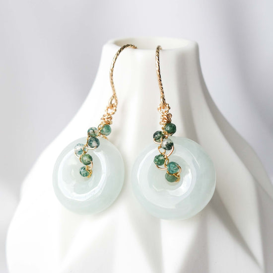 Light Green Jade with Moss Agate Vine Hook Earrings