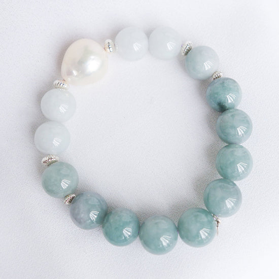 Teal Jade and Baroque Pearl Bracelet B2126