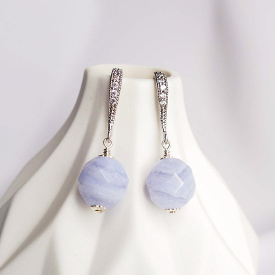 Sleek Ear Hooks with Blue Lace Agate Bead