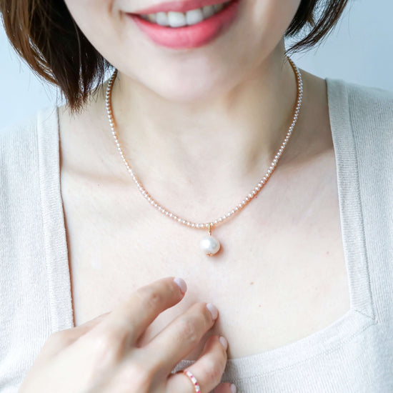 Tiny Blush Pearl Choker Necklace with Detachable Pearl Option