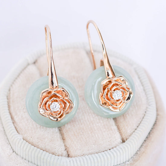 Camellia Hook Jade Earrings CHE16R