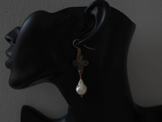 Chinese Knot Baroque Pearl Earrings - Rose Gold Filled