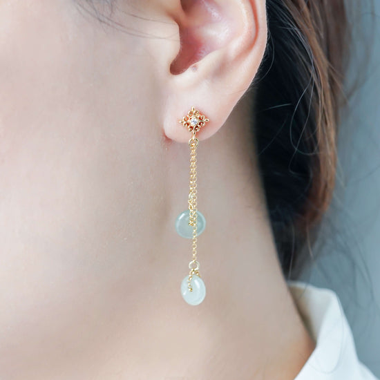 Intricate Ear Studs with Dangling Jade - DJE5