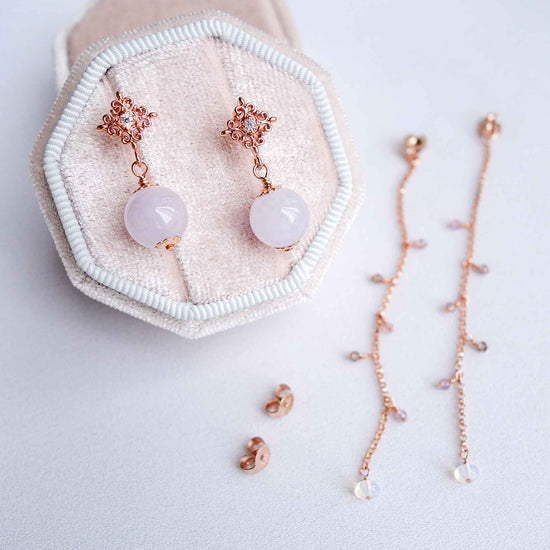 Lavender Jade with Intricate Ear Studs and Dangling Ear Backs