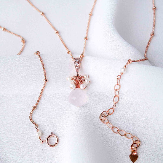 Rose Quartz with Pearl Cluster Necklace