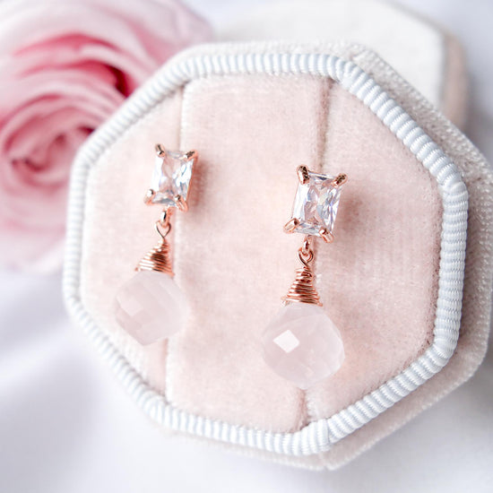 Rose Quartz with Baguette Ear Studs