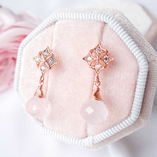 Rose Quartz with Diamond-shaped Ear Studs