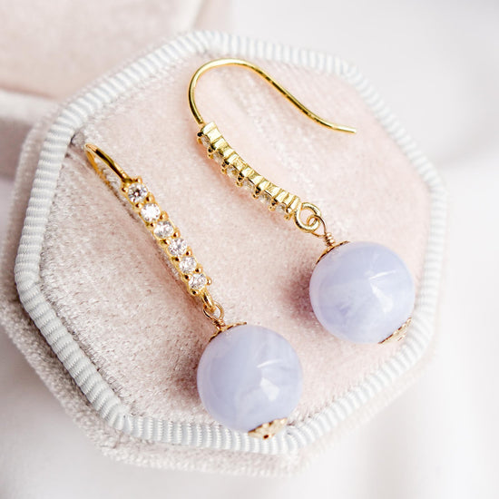 Sparkly Hook Earrings with Blue Lace Agate Bead
