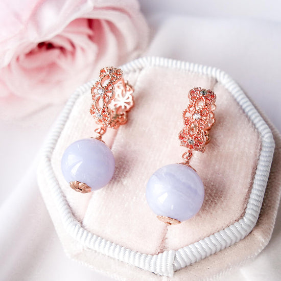 Intricate Ear Hoops with Blue Lace Agate Bead
