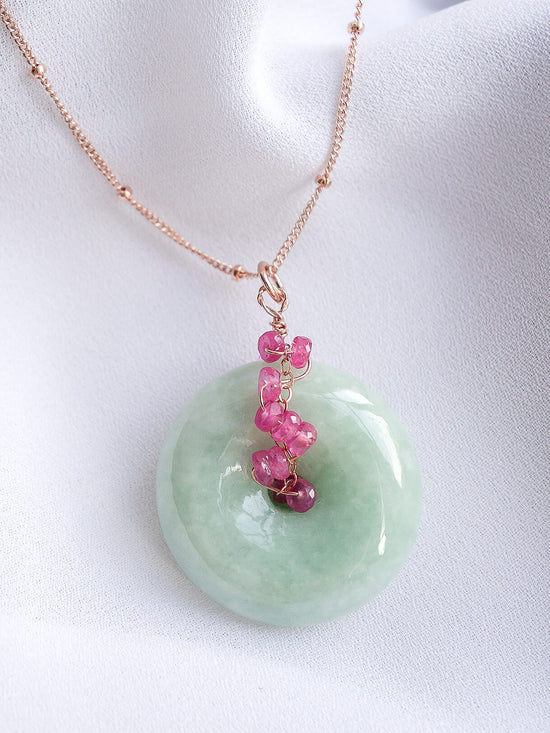 Green Jade Necklace with Pink Sapphire Vine