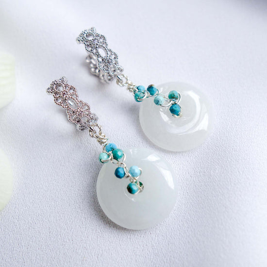 Intricate Ear Hoops and Jade with Turquoise Vine