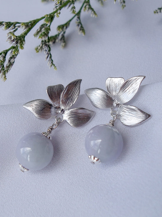 Four Petal Ear Studs with Lavender Jade