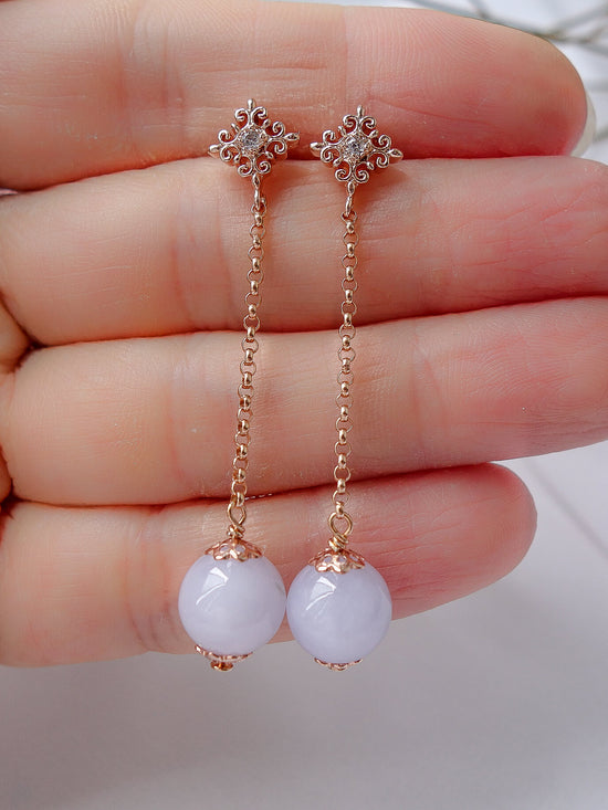 Intricate Stud and Dangling Lavender Jade Earrings