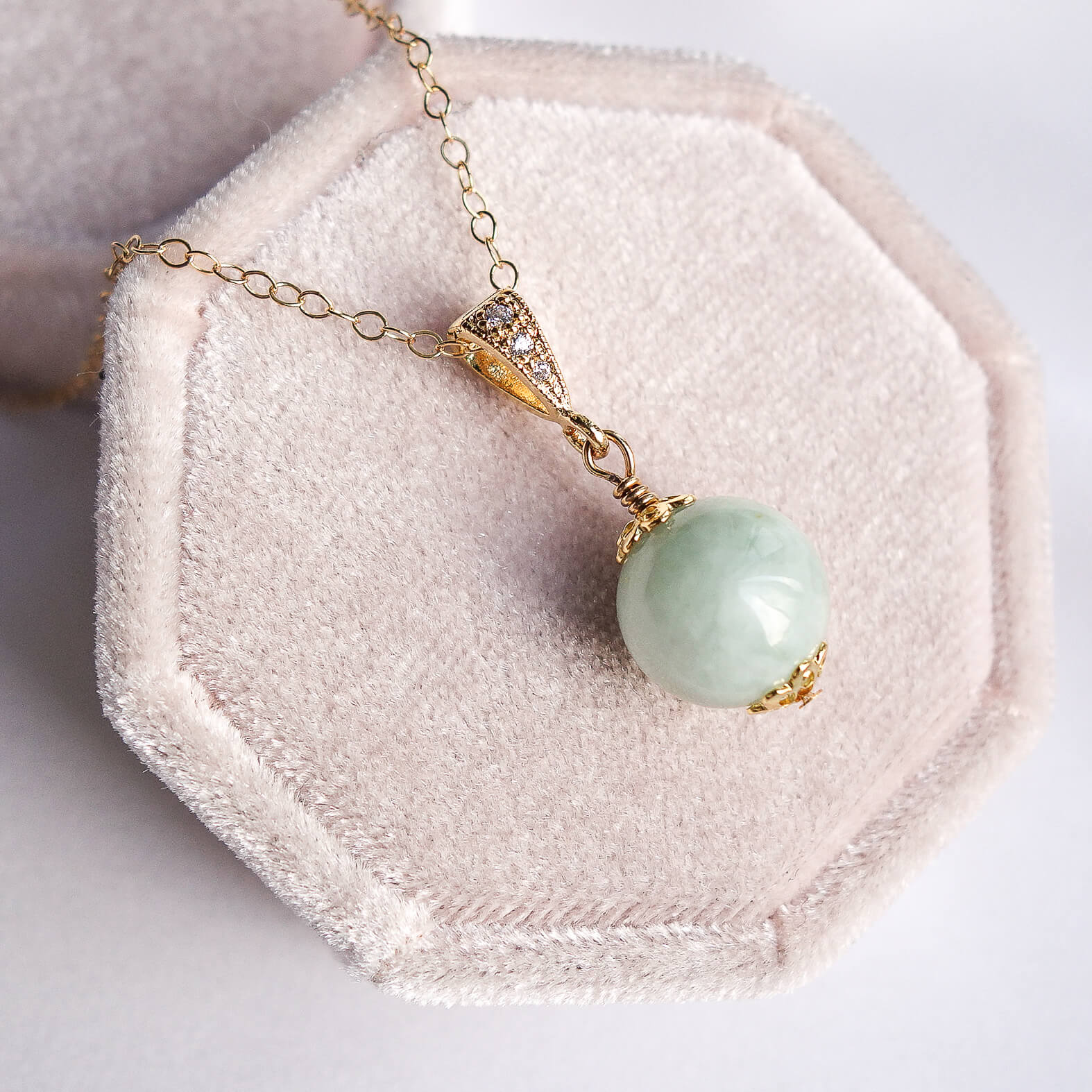 Gold necklace sale with jade pendant